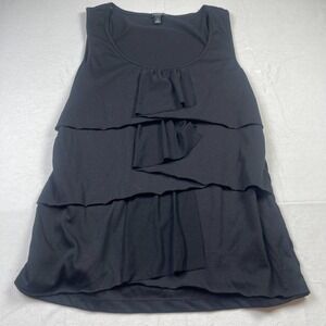 TalBots Tank Top Women's Small Black Polyester Tiered Ruffle Scoop Neck Pullover